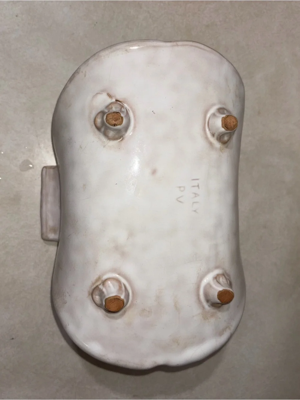 Vintage P.V. Italy Ceramic Footed Serving Dish White Italian Pottery